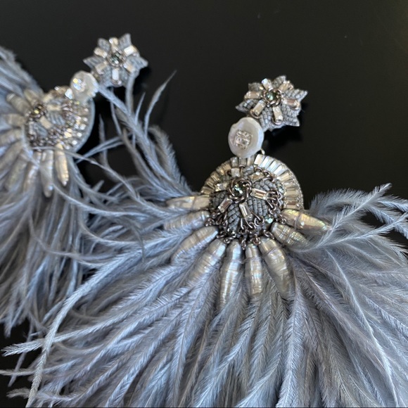 Ranjana Khan Ostrich Feather & Burnt Crystal Earrings - Picture 5 of 10